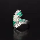 Art Deco Platinum Diamond and Emerald Ring