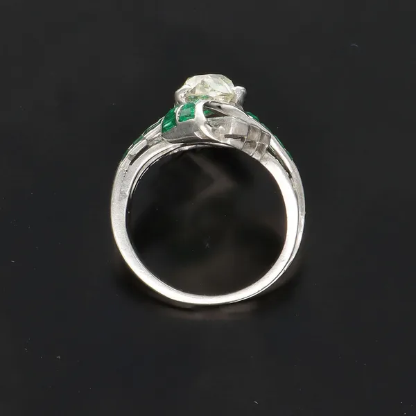 Art Deco Platinum Diamond and Emerald Ring