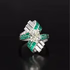 Art Deco Platinum Diamond and Emerald Ring