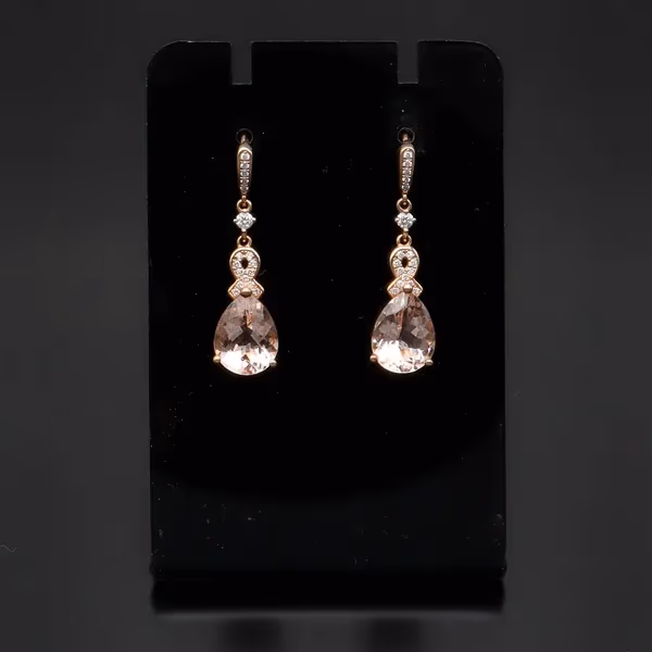 18ct Rose Gold Morganite and Diamond Drop Earrings