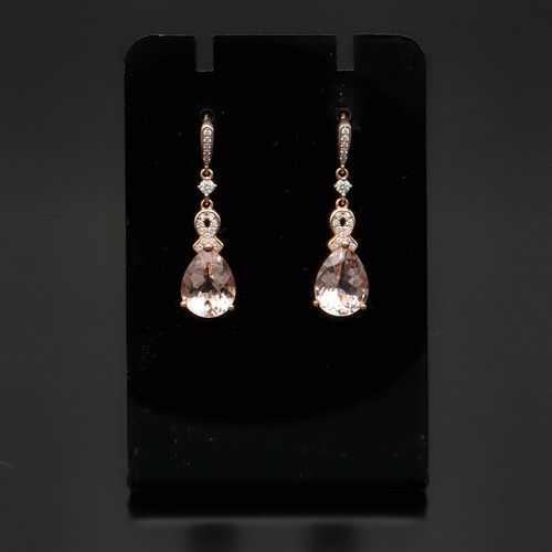 18ct Rose Gold Morganite and Diamond Drop Earrings image-1