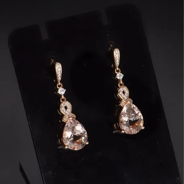 18ct Rose Gold Morganite and Diamond Drop Earrings