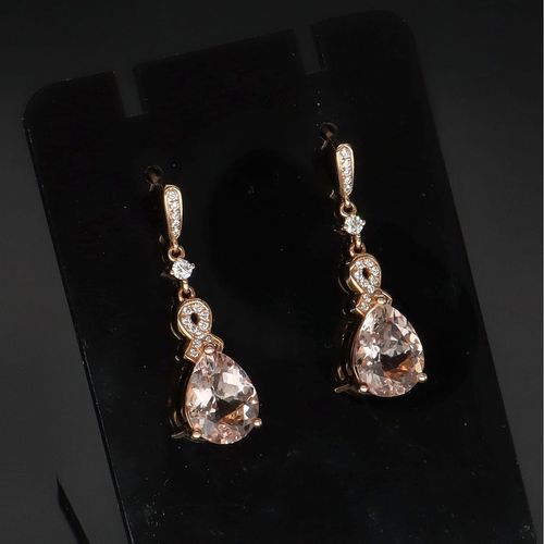 18ct Rose Gold Morganite and Diamond Drop Earrings image-3