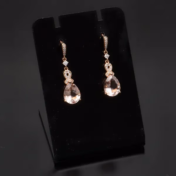 18ct Rose Gold Morganite and Diamond Drop Earrings