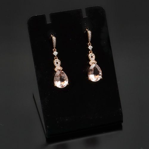 18ct Rose Gold Morganite and Diamond Drop Earrings image-2