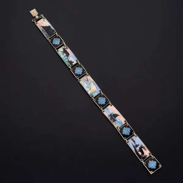 Norwegian Sterling Silver & Hand-Painted Enamel Bracelet
