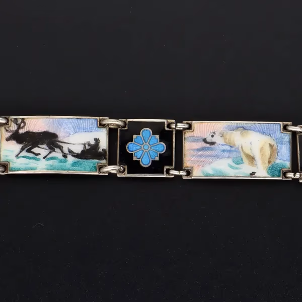 Norwegian Sterling Silver & Hand-Painted Enamel Bracelet