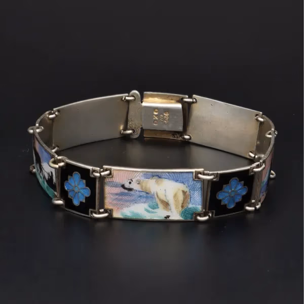 Norwegian Sterling Silver & Hand-Painted Enamel Bracelet