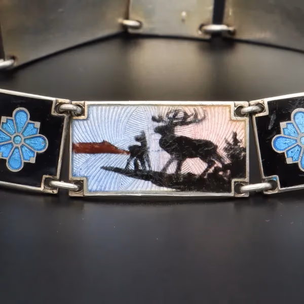Norwegian Sterling Silver & Hand-Painted Enamel Bracelet