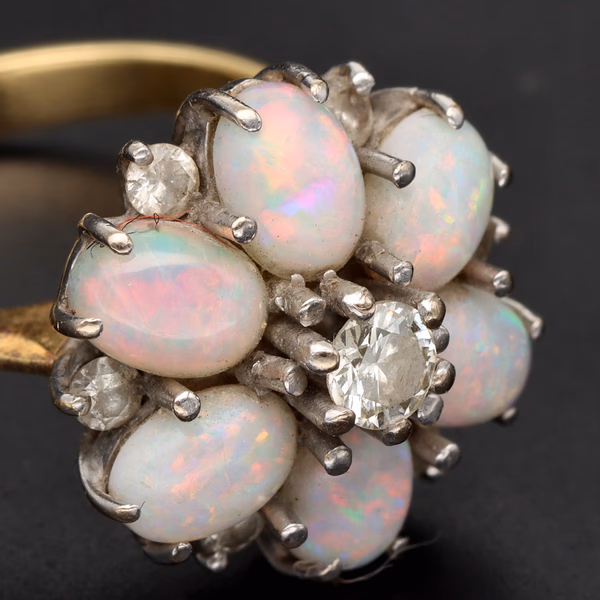 18ct Gold Opal and Diamond Cluster Ring