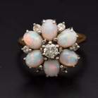 18ct Gold Opal and Diamond Cluster Ring