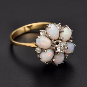 18ct Gold Opal and Diamond Cluster Ring