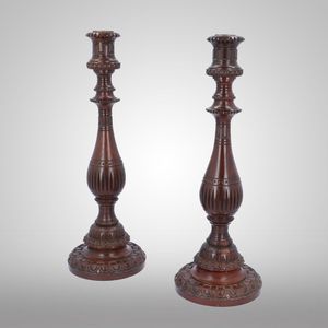 Fine Pair of 19th Century Lignum Vitae Candlesticks