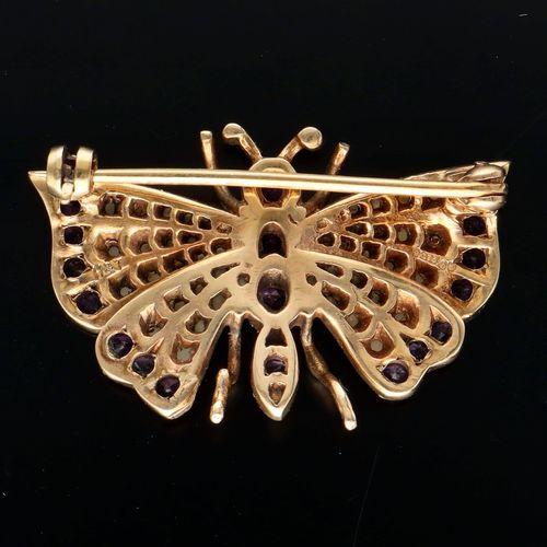 9ct Gold Amethyst and Seed Pearl Butterfly Brooch image-4