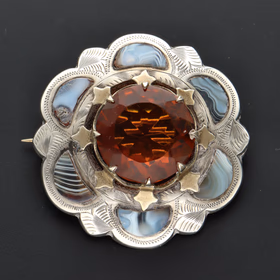 Victorian Scottish Silver & Agate Brooch