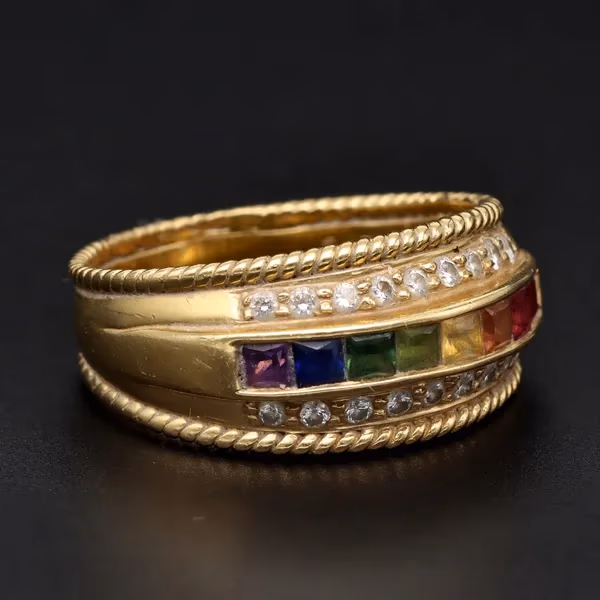 18ct Yellow Gold Diamond & Coloured Stone Ring