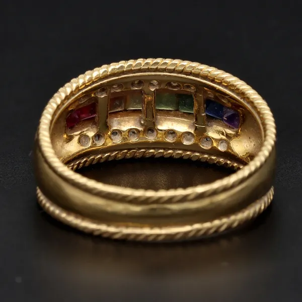 18ct Yellow Gold Diamond & Coloured Stone Ring