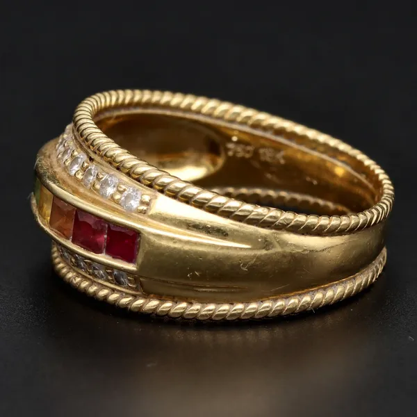 18ct Yellow Gold Diamond & Coloured Stone Ring