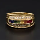 18ct Yellow Gold Diamond & Coloured Stone Ring