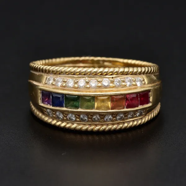 18ct Yellow Gold Diamond & Coloured Stone Ring