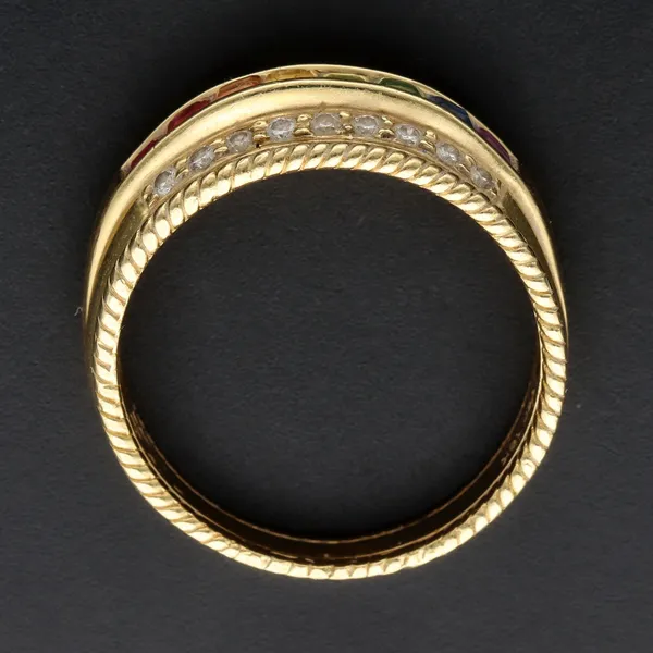 18ct Yellow Gold Diamond & Coloured Stone Ring