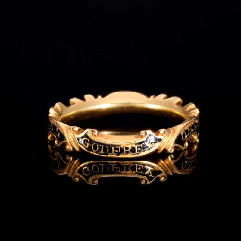 360° view of The Antique Georgian 1752 Black Enamel Scrolling Mourning Ring