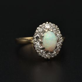 18ct Yellow Gold Opal And Diamond Cluster Ring