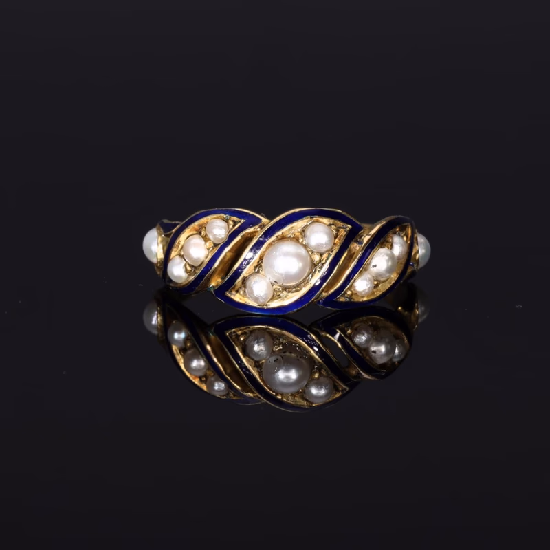 360° view of The Antique Victorian Pearl and Blue Enamel Flourish Ring