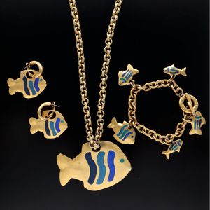 Rare Vintage Agatha Paris Fish Necklace, Earrings and Bracelet