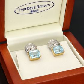 Vintage 18ct Gold Aquamarine and Diamond Earrings