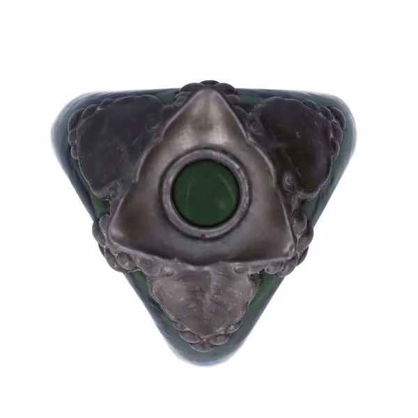 Art Nouveau Pewter Overlay Dimple Pattern Green Spirit Decanter