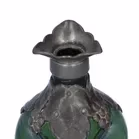 Art Nouveau Pewter Overlay Dimple Pattern Green Spirit Decanter