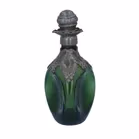 Art Nouveau Pewter Overlay Dimple Pattern Green Spirit Decanter