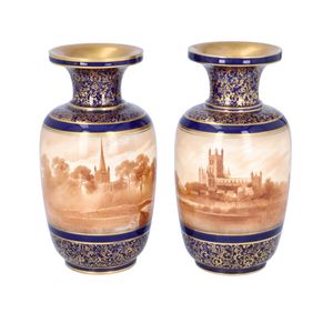 Pair of Signed 19th Century Doulton Burslem Scenic Vases