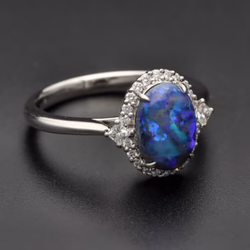 Platinum Black Opal and Diamond Ring