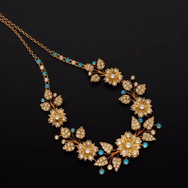 15ct Victorian Pearl and Turquoise Choker