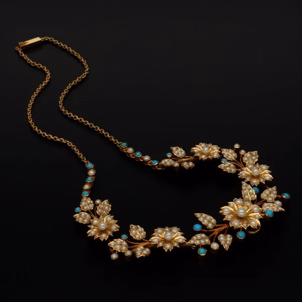 15ct Victorian Pearl and Turquoise Choker