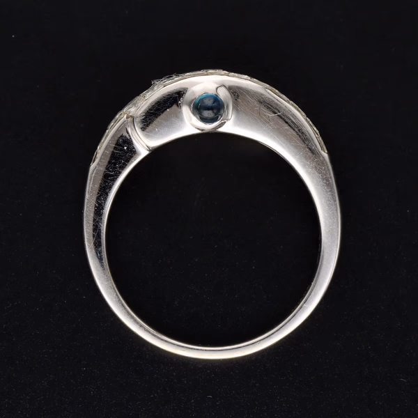 18ct White Gold Diamond Ring With Side Sapphires