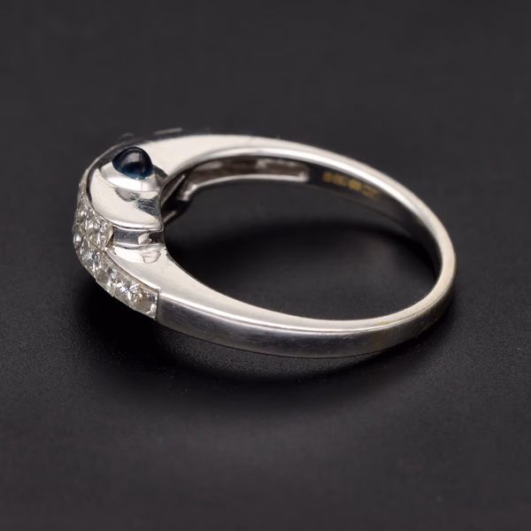 18ct White Gold Diamond Ring With Side Sapphires