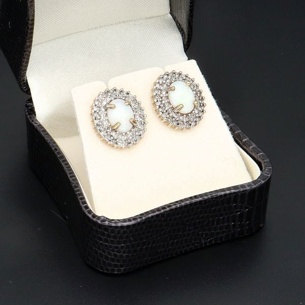 Gold Opal Diamond Earrings