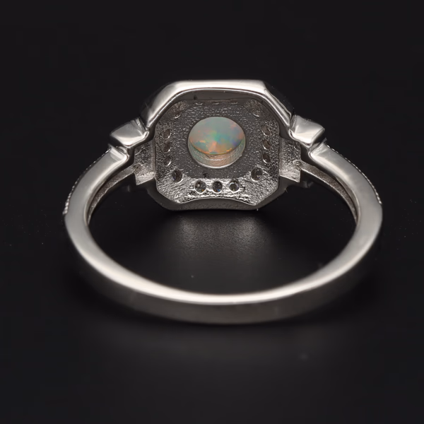 Silver 925 Cubic Zirconia and Opal Ring