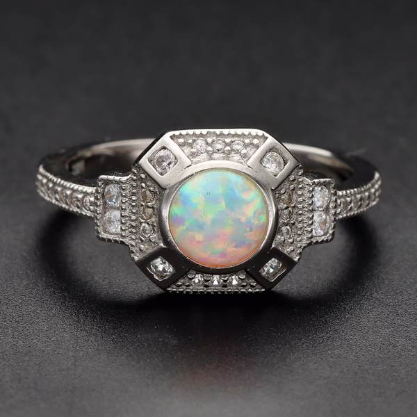 Silver 925 Cubic Zirconia and Opal Ring