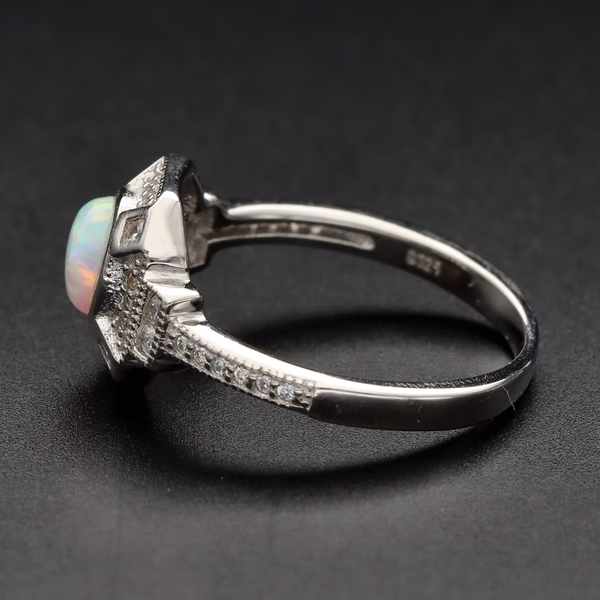 Silver 925 Cubic Zirconia and Opal Ring