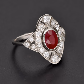 Platinum Ruby & Diamond Cluster Ring