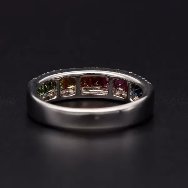 18ct White Gold Multi Coloured Sapphire and Diamond Ring