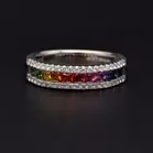 18ct White Gold Multi Coloured Sapphire and Diamond Ring
