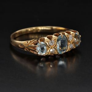 Edwardian 18ct Gold Aquamarine and Diamond Ring