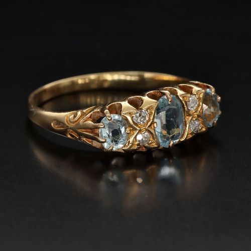 Edwardian 18ct Gold Aquamarine and Diamond Ring image-1