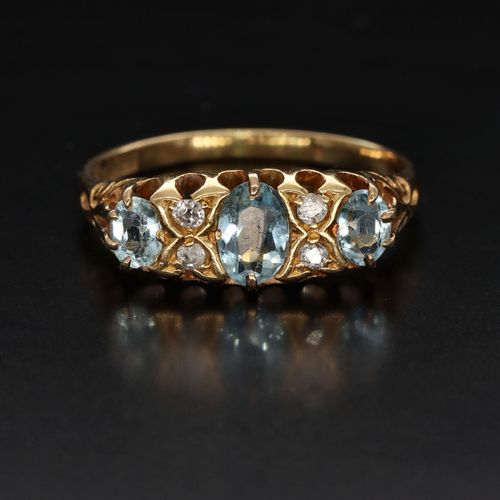 Edwardian 18ct Gold Aquamarine and Diamond Ring image-2