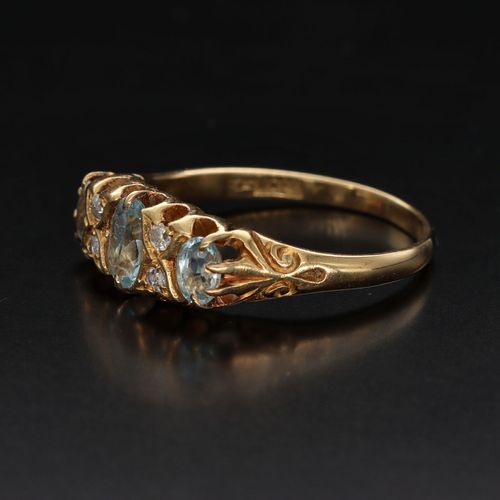 Edwardian 18ct Gold Aquamarine and Diamond Ring image-3